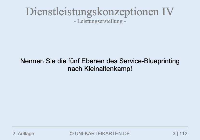 Dienstleistungskonzeptionen - Karteikarten-Set