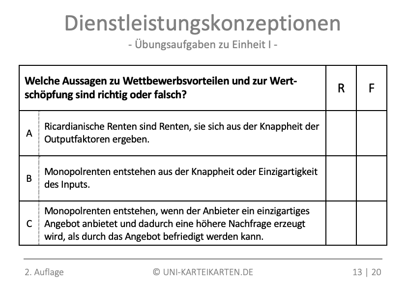 Dienstleistungskonzeptionen - Karteikarten-Set