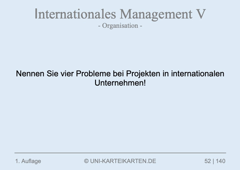 Internationales Management - Karteikarten-Set