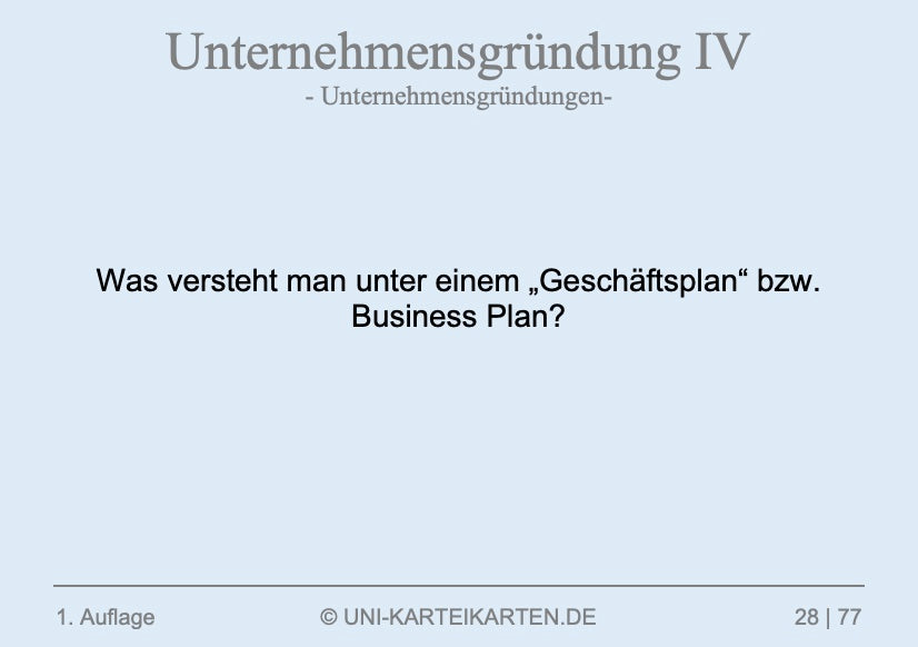 Unternehmensgründung - Karteikarten-Set (Digital)