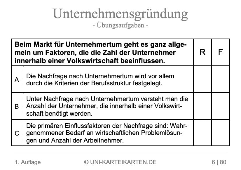 Unternehmensgründung - Karteikarten-Set (Bundle)