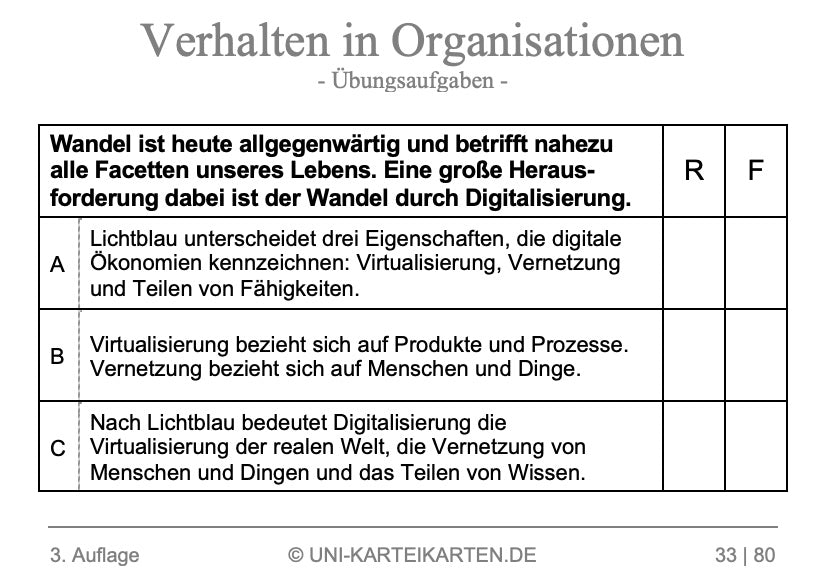 Verhalten in Organisationen - Karteikarten-Set