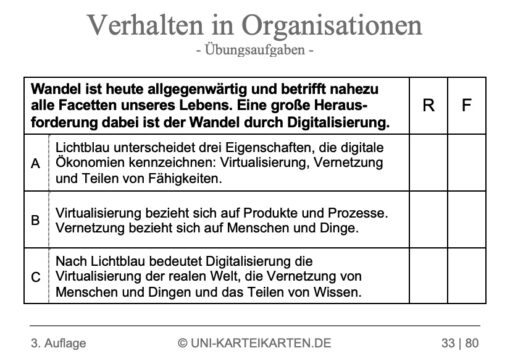 Verhalten in Organisationen FernUni Hagen Karteikarte 2.1