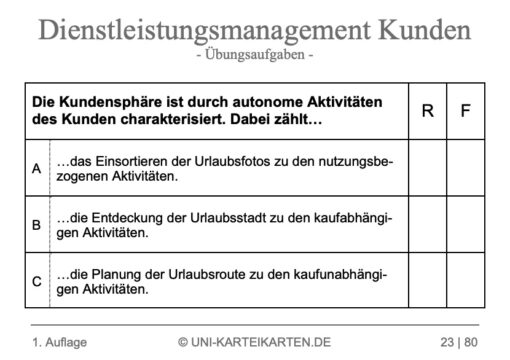 Dienstleistungsmanagement Kunden FernUni Hagen Karteikarte 2.1