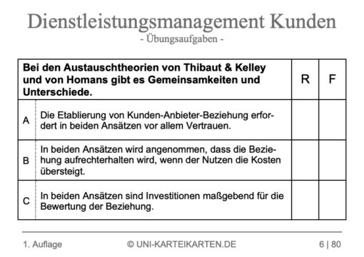 Dienstleistungsmanagement Kunden FernUni Hagen Karteikarte 2.3