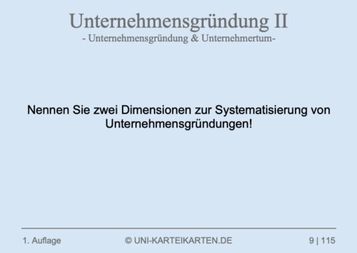 Unternehmensgründung FernUni Hagen Karteikarte 1.1