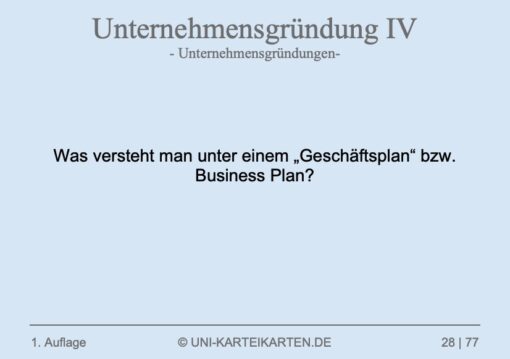 Unternehmensgründung FernUni Hagen Karteikarte 1.3