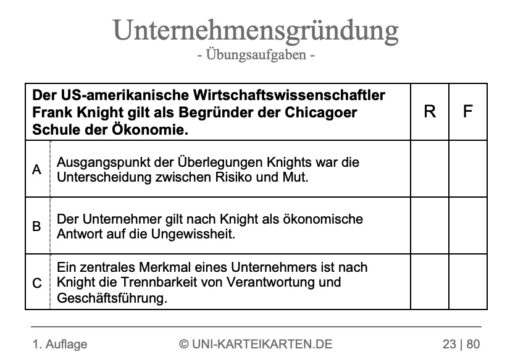 Unternehmensgründung FernUni Hagen Karteikarte 2.3