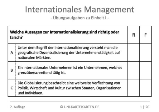 Internationales Management FernUni Hagen Karteikarte 2.1