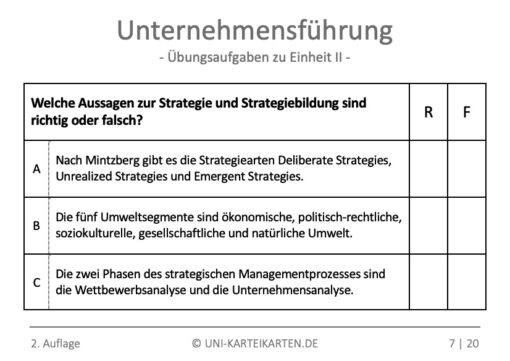 Unternehmensführung FernUni Hagen Karteikarte 2.1