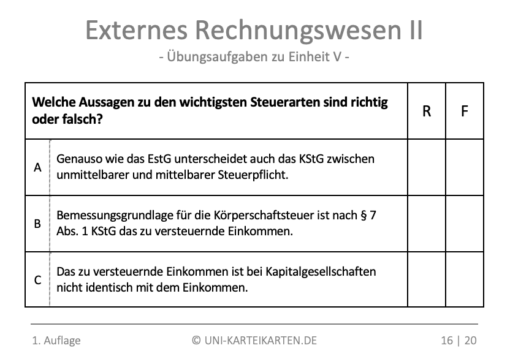 Externes Rechnungswesen II FernUni Hagen Karteikarte 3.3