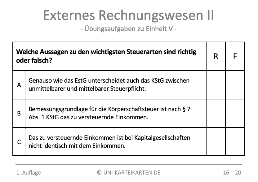 Externes Rechnungswesen II FernUni Hagen Karteikarte 3.3 Externes Rechnungswesen II FernUni Hagen Karteikarte 3.3