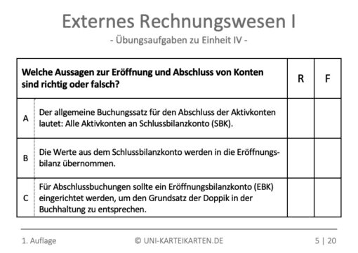 Externes Rechnungswesen I FernUni Hagen Karteikarte 3.3