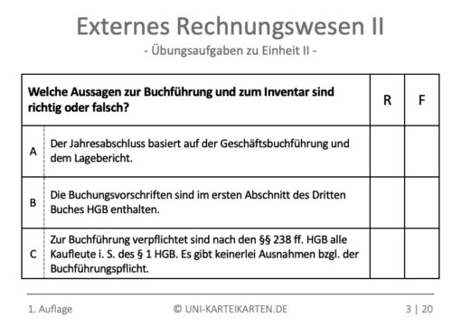 Externes Rechnungswesen II FernUni Hagen Karteikarte 3.1